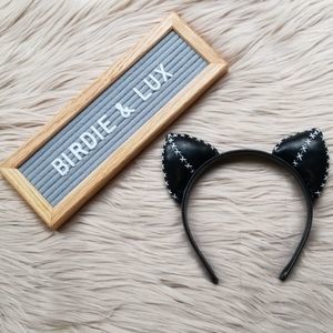 Black w/ White Stitch Cat Ear Headband Acc…